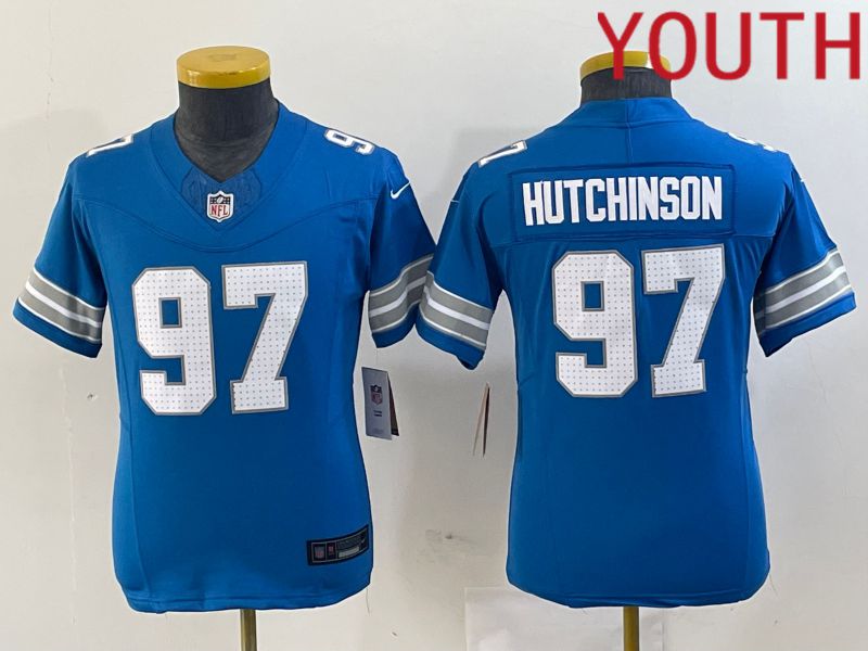 Youth Detroit Lions #97 Hutchinson Blue Three generations 2024 Nike Vapor F.U.S.E. Limited NFL Jersey